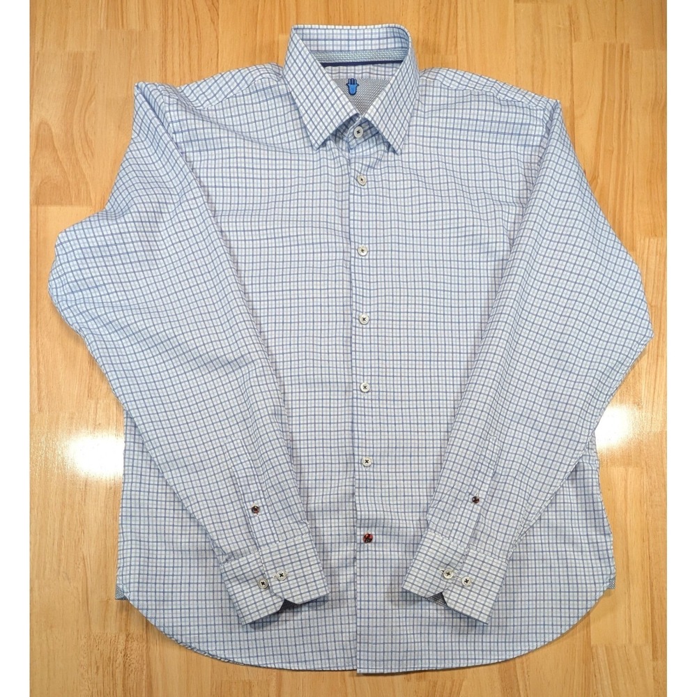 Luchiano Visconti Black Mens XL Blue White Grid Check Cotton Blend Shirt‎ Turkey
